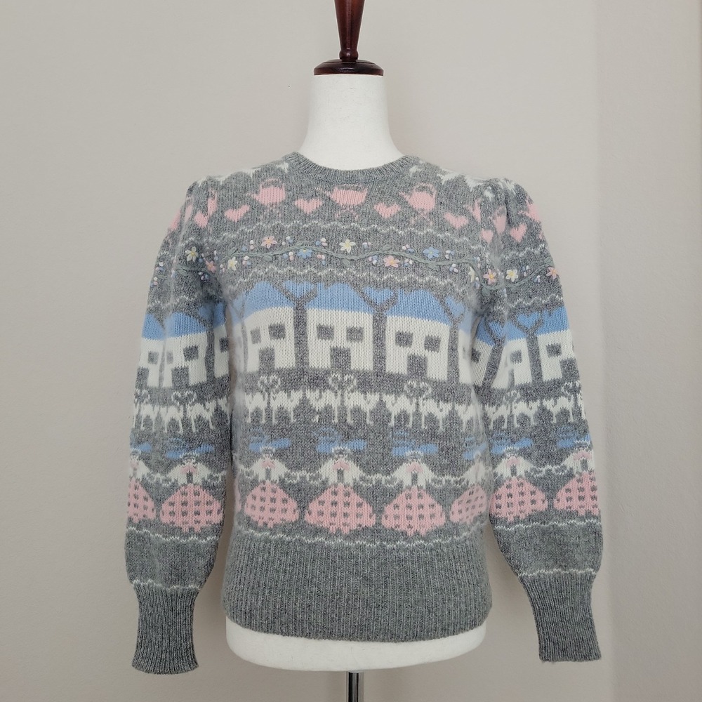 Vtg Susan Bristol Concepts Sweater Size S Wool Blend 80s Cottagecore Cats Floral